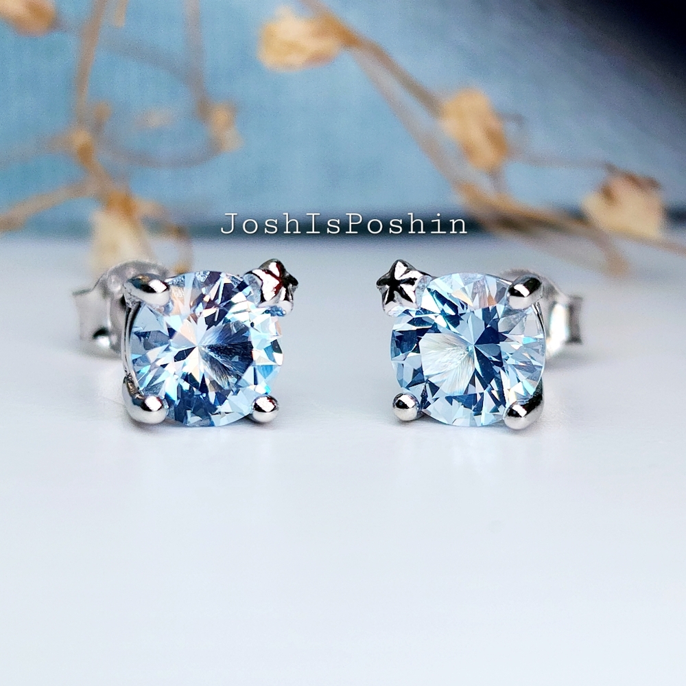 1.60CT round nano blue topaz stud earrings in sterling silver